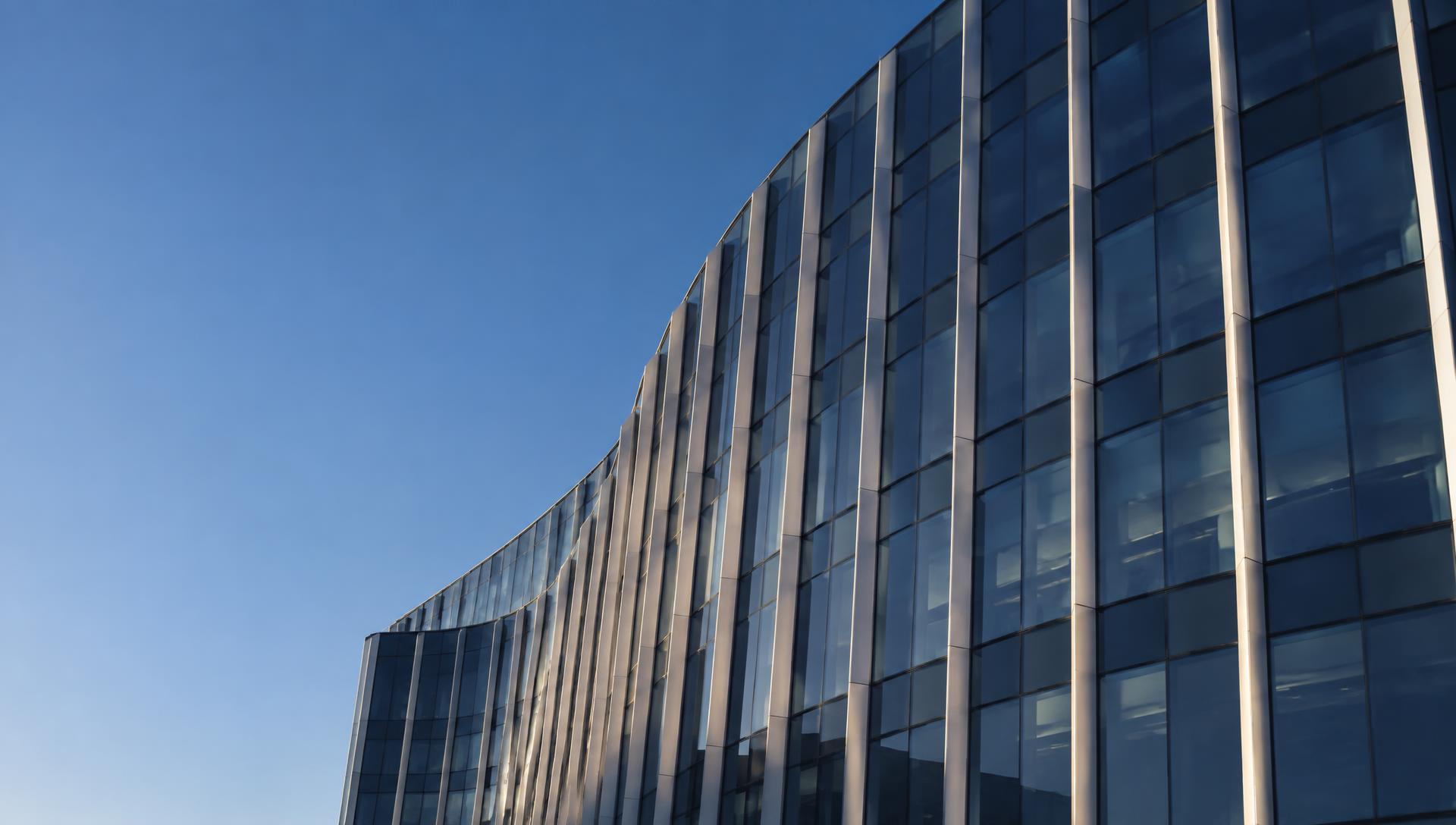 Contemporary glass architecture with sweeping vertical lines